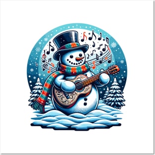 Musical Snowman: Winter Melodies on Guitar Posters and Art